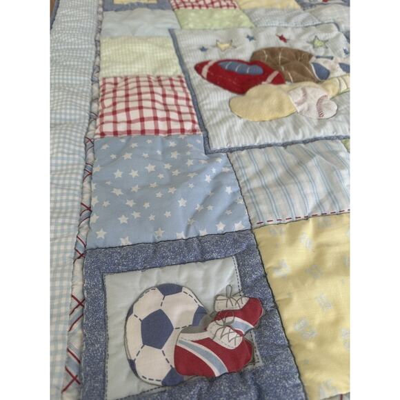 Baby Connection Sports Crib Bedding Quilted Comforter Nursery Football Baseball - Picture 3 of 9